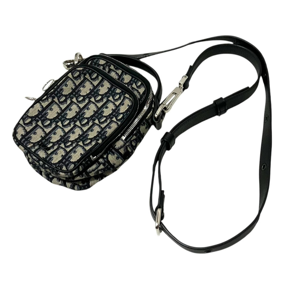Christian Dior Oblique Canvas Leather Camera Crossbody Bag Beige Black